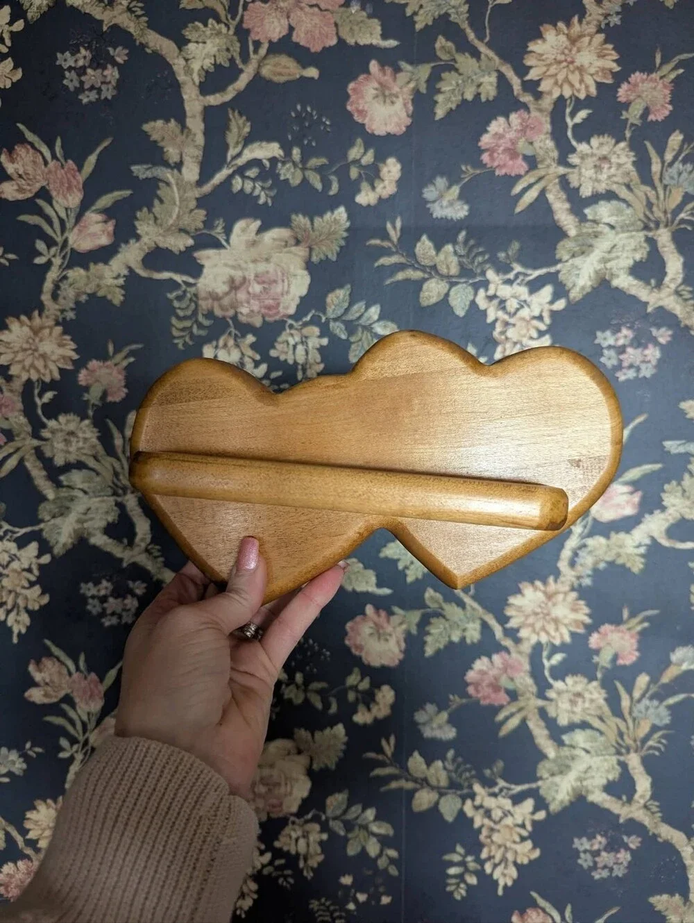 Wooden Double Heart Trinket Shelf Wall Hook